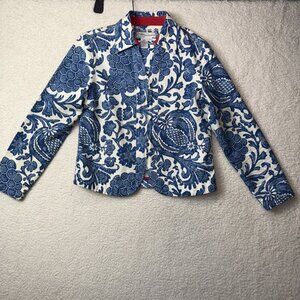 Coldwater Creek Canvas Full Zip Jacket Blue And Cream Floral Women’s Petite XS